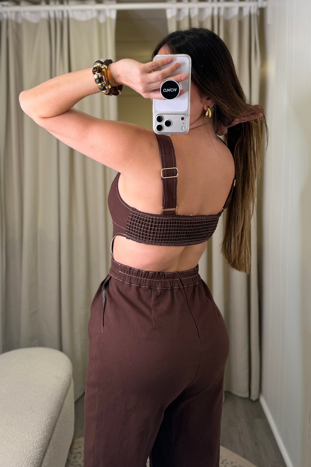 Divine Desire Brown Denim Jumpsuit