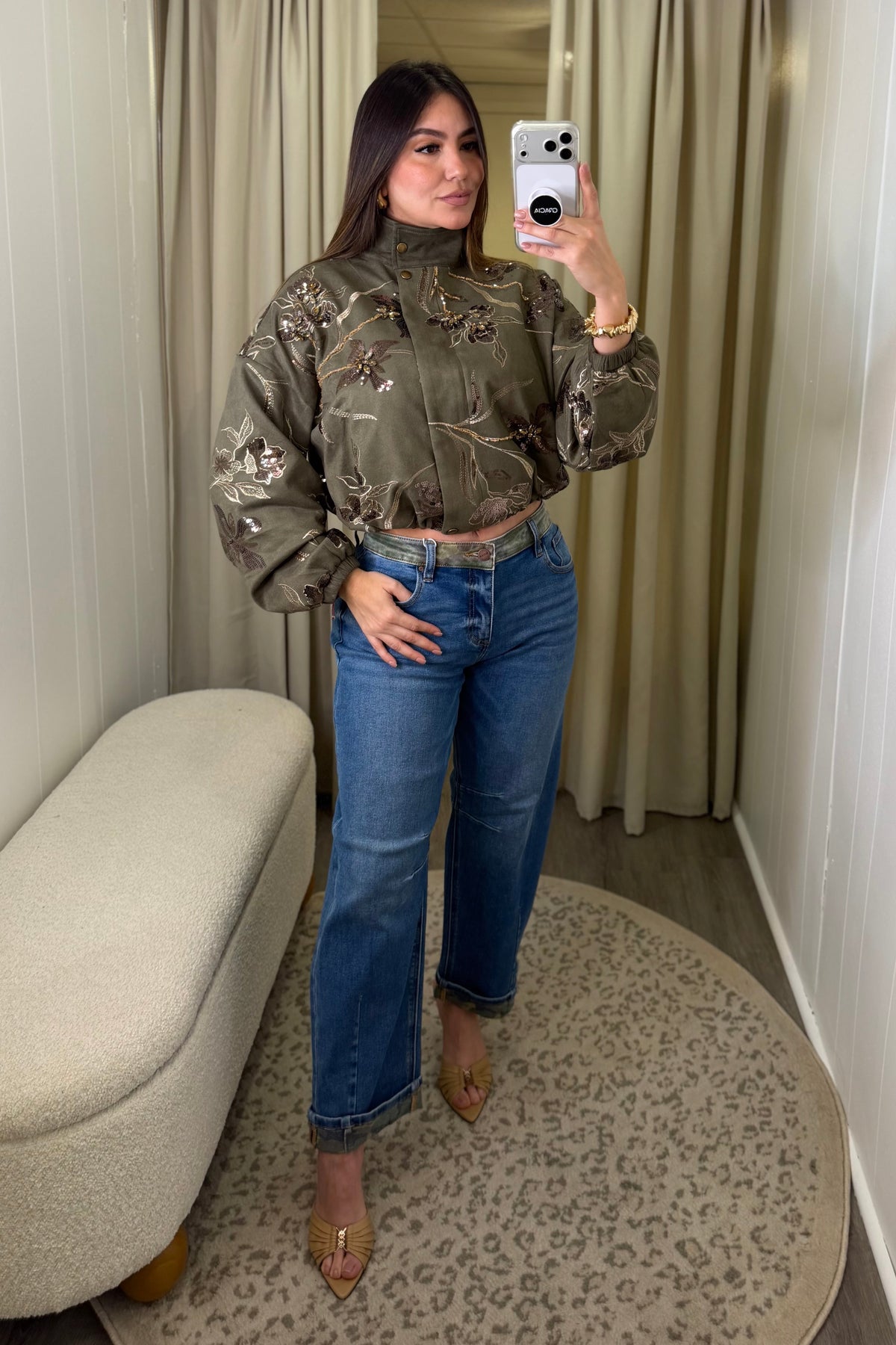 Camo Contrast Blue Denim Barrel Pants