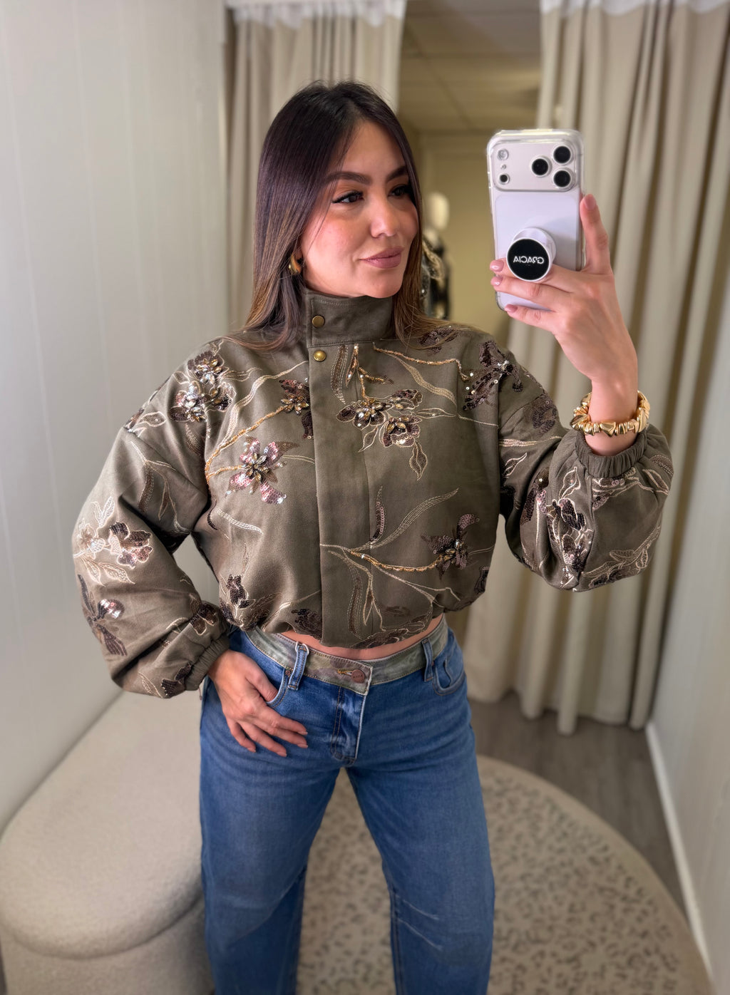 Camo Contrast Blue Denim Barrel Pants