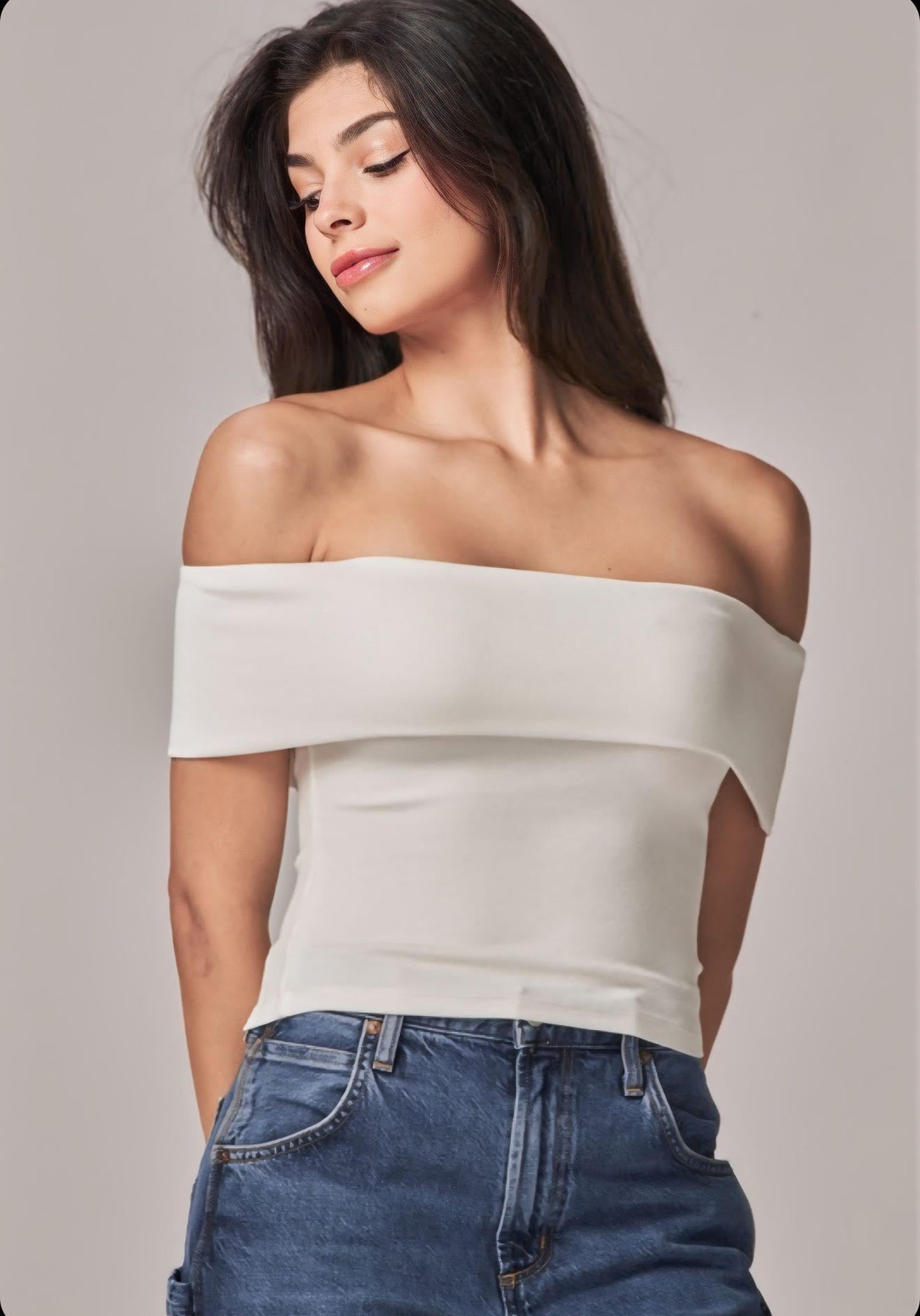 Chic Bandeau Neck White Top