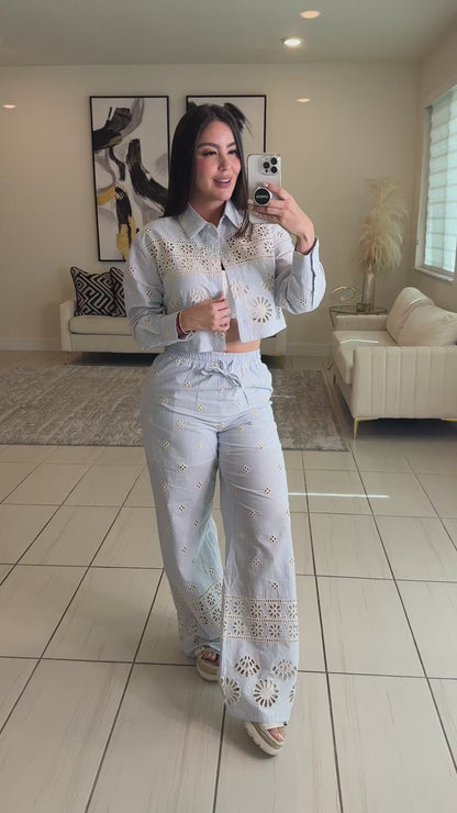 Sundown Ease Stripes Blue Pant Set