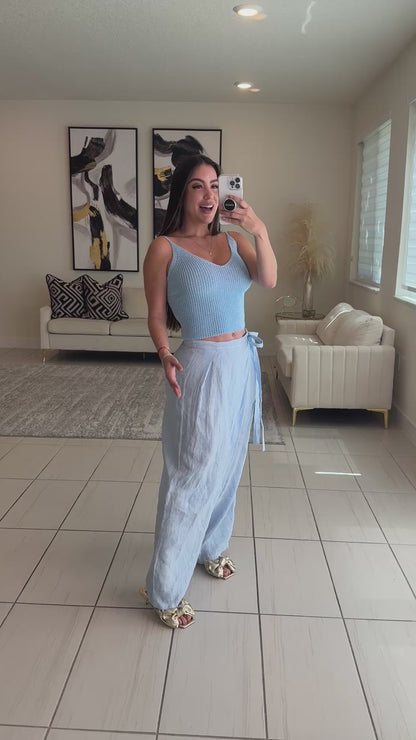 Villa Escape Blue Linen Pants