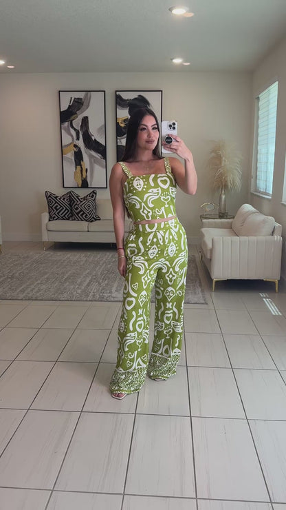 Abstract Muse Abstract Green Pants Set