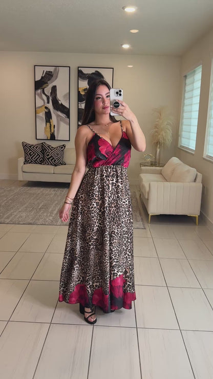 Leopard with Flowers Maxi Dress