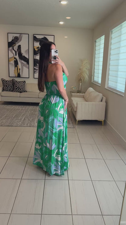 Cosmic Palms Green Maxi Dress