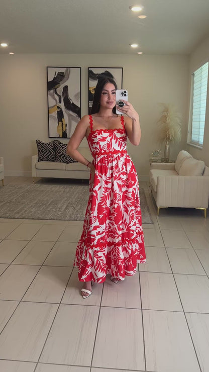 Garden Reverie Floral Red Midi Dress