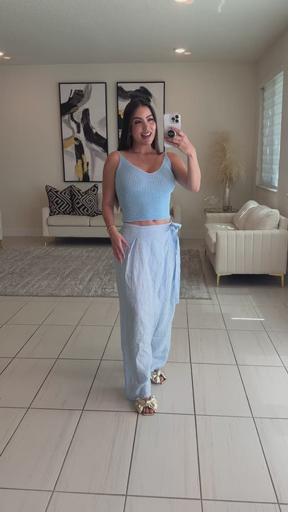 Villa Escape Blue Linen Pants