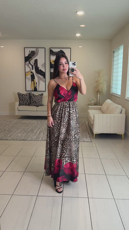 Leopard with Flowers Maxi Dress