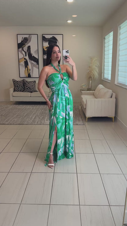 Cosmic Palms Green Maxi Dress