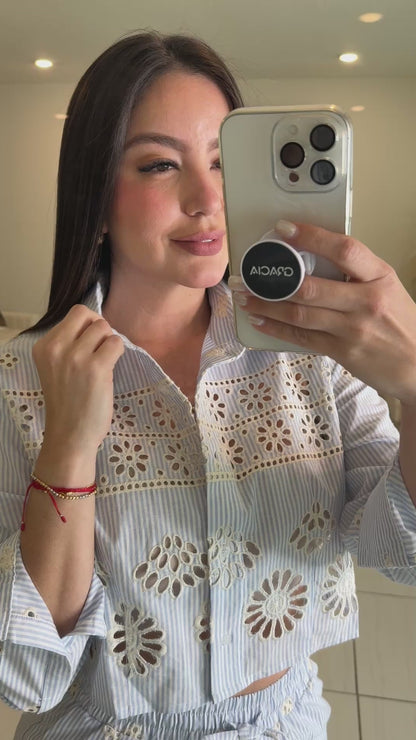 Sundown Ease Stripes Blue Pant Set