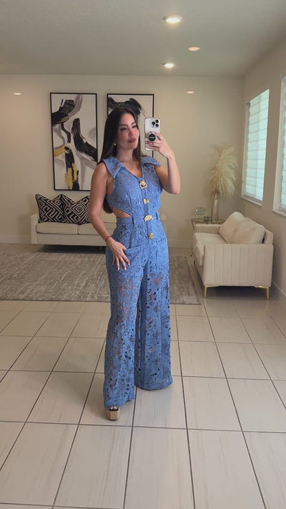 Molten Mirage Crochet Blue Jumpsuit