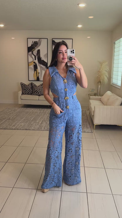 Molten Mirage Crochet Blue Jumpsuit