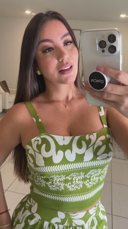 Abstract Muse Abstract Green Skirt Set